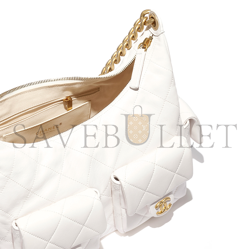 Ch*el maxi hobo bag shiny lambskin & gold-tone metal white as5302 (35*27*18cm)